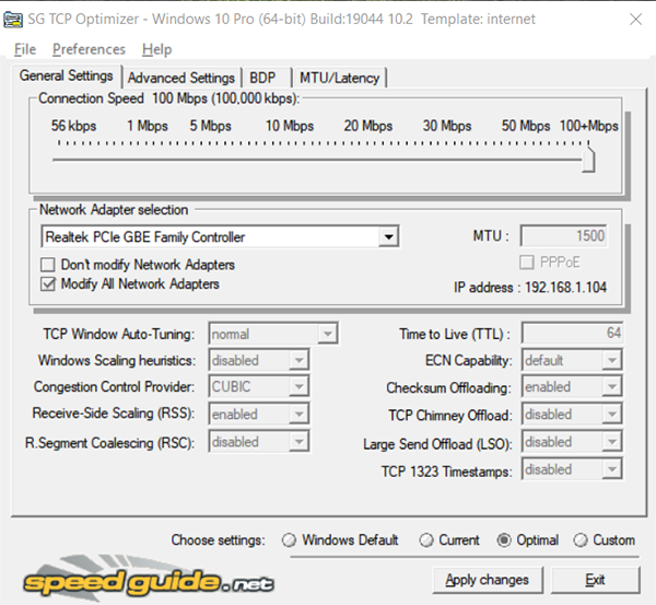نرم‌افزار SG TCP Optimizer