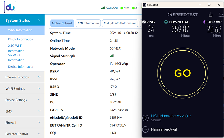 تست اینترنت 5G همراه اول