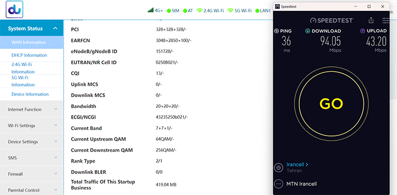 تست اینترنت 4G ایرانسل