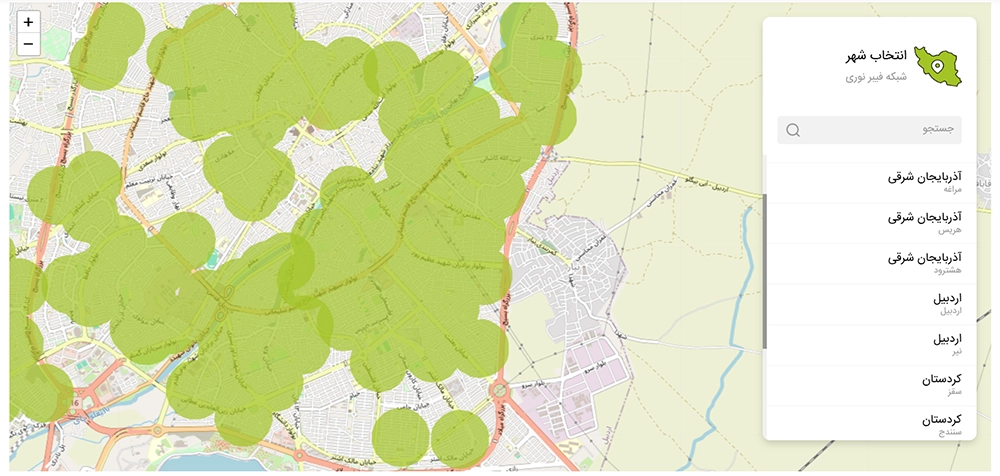 نقشه پوشش دهی فیبر نوری مبین نت