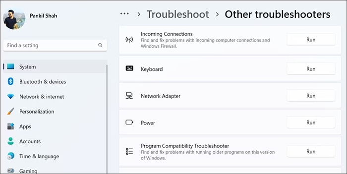 اجرای Network Adapter Troubleshooter