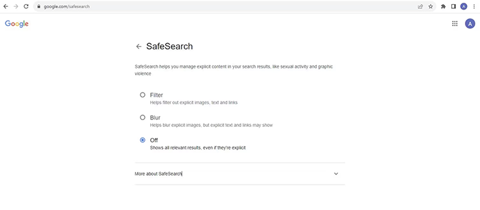 غیرفعال‌سازی safesearch