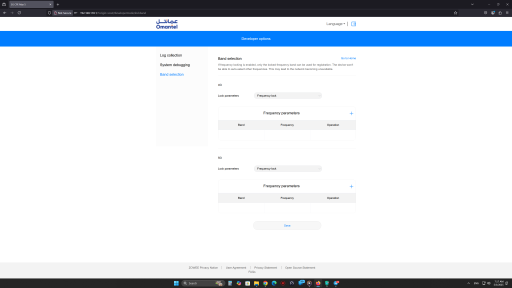 پنل کاربری مودم 5G CPE MAX 5