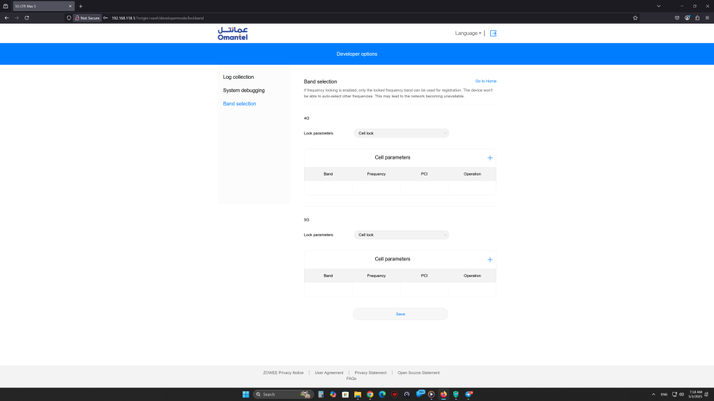 پنل کاربری مودم 5G CPE MAX 5