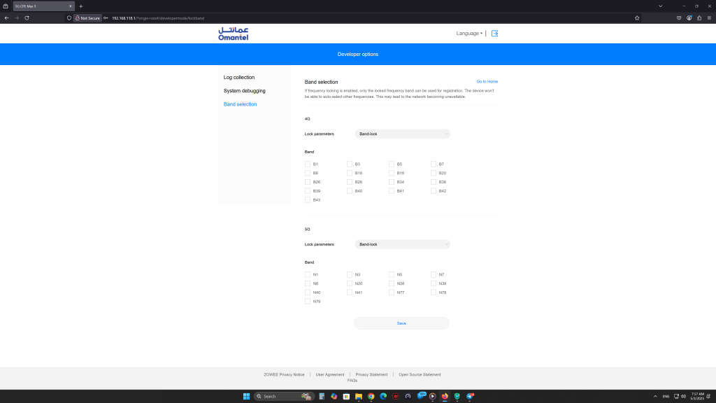 پنل کاربری مودم 5G CPE MAX 5