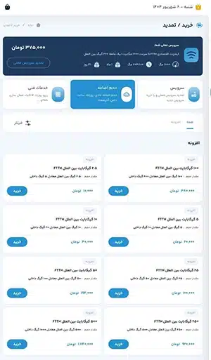 تعرفه قدیم حجم اضافه فیبر نوری آسیاتک