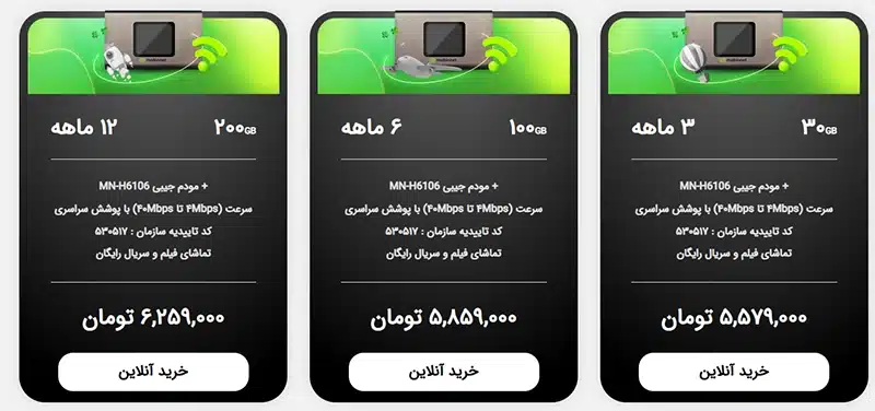 قیمت مودم و اینترنت جیبی مبین نت